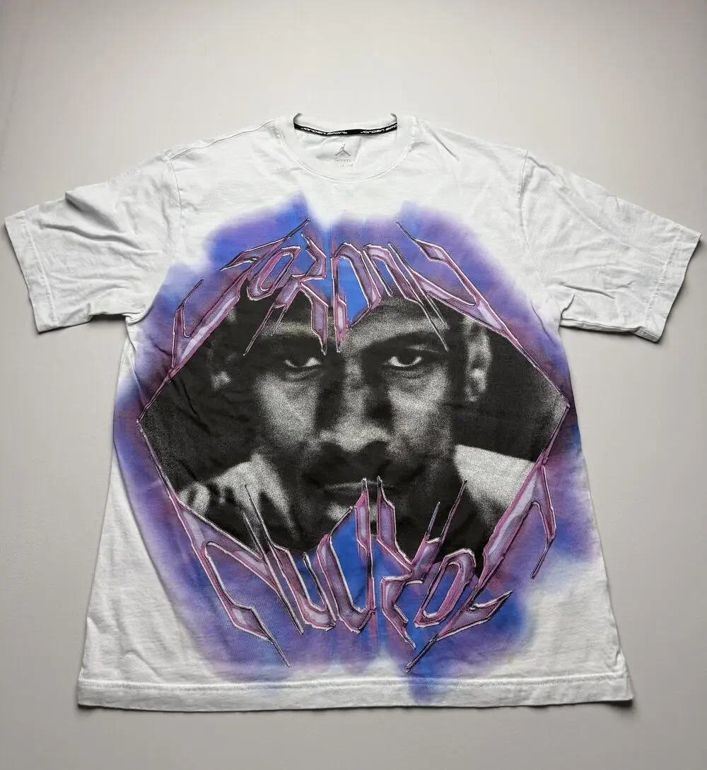 Jordan Shirt Mens Large White Dri-Fit Face Graphic Tee Basketball Airbrush